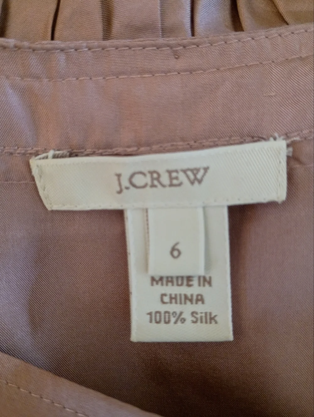 J. Crew 100% Silk Beige Tan Pink Mauve Ruffled Button Sleeveless Top Size 6 - Picture 13 of 16